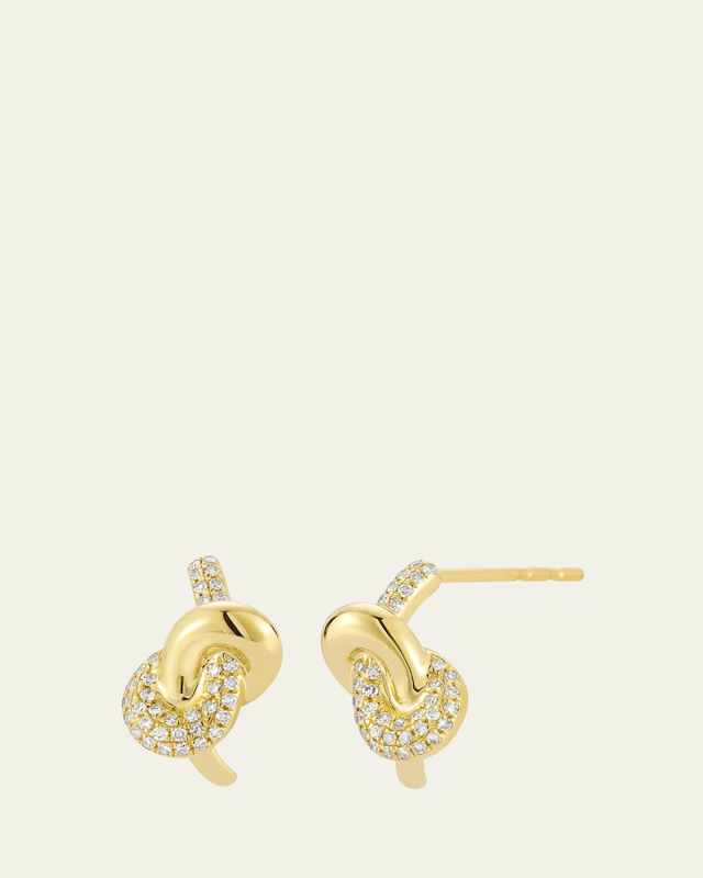 14K Yellow Gold Diamond Love Knot Stud Earrings